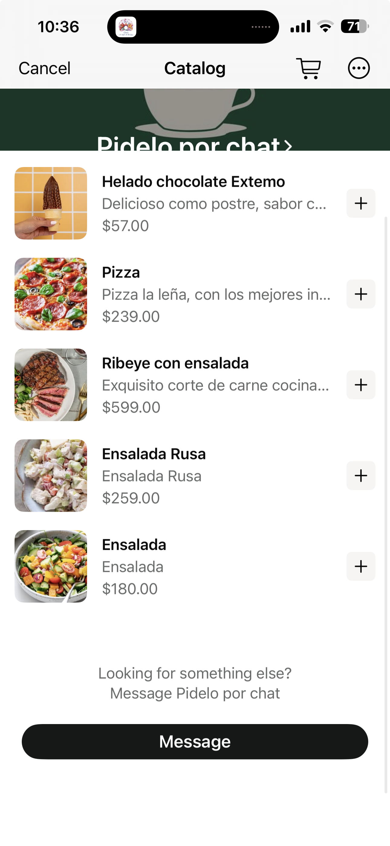 Catálogo de productos de Meta en WhatsApp mostrando productos con precios