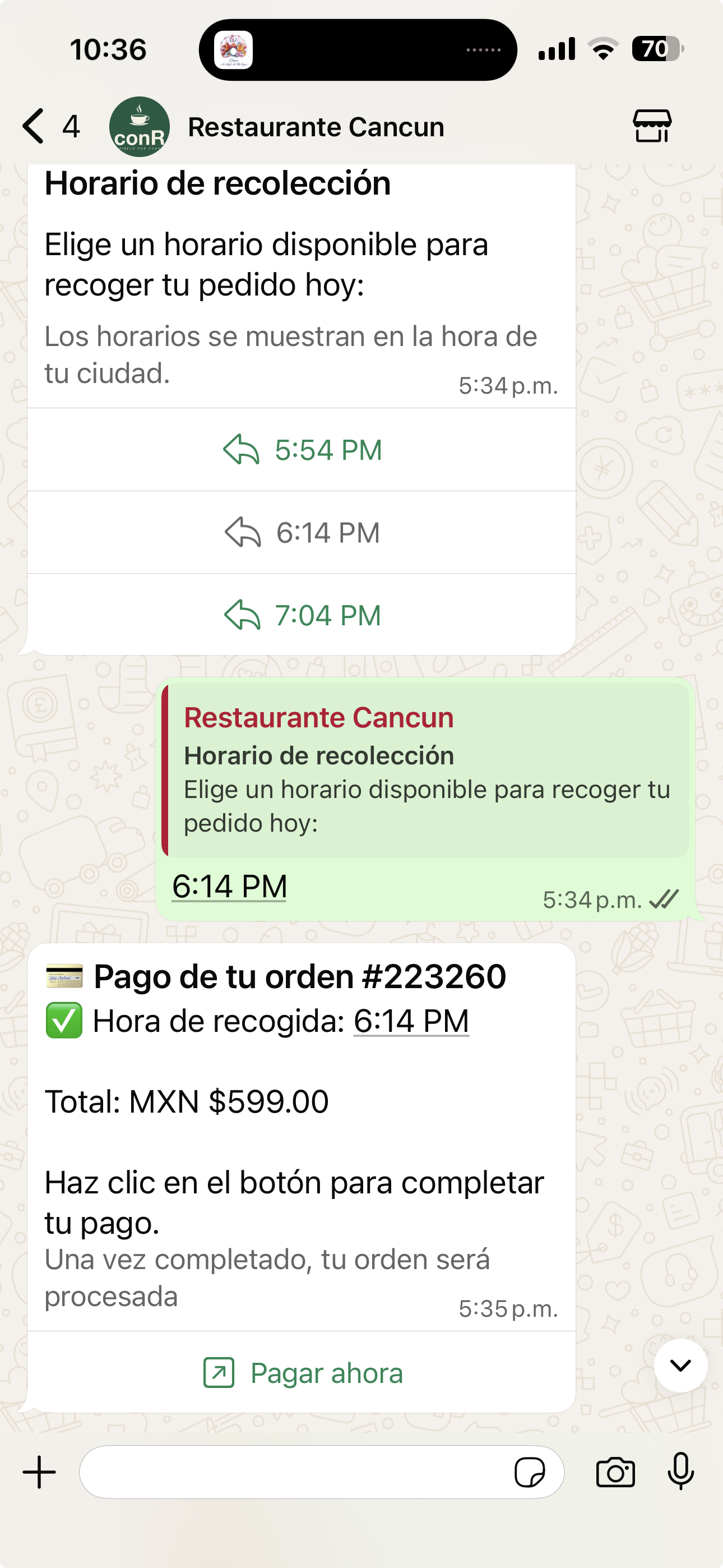 Link de pago con MercadoPago compartido en WhatsApp